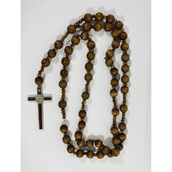 Vintage Wooden Wall Wood Bead Rosary Catholic Crucifix Cross Prayers Christian - Picture 1 of 10